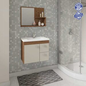 Cod. 107 - ARM HORTENCIA 55 CM C/ ESPELH - AMENDOA/OFF WHITE UN